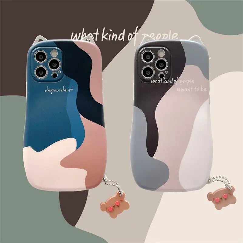 Cat Ear Color Block Phone Case - iPhone 13 Pro Max / 13 Pro / 13 / 12 Pro Max / 12 Pro / 12 / 11 Pro Max / 11 Pro / 11 / XS Max / XR / XS / X / 8 Plus / 7 Plus / Huawei-5