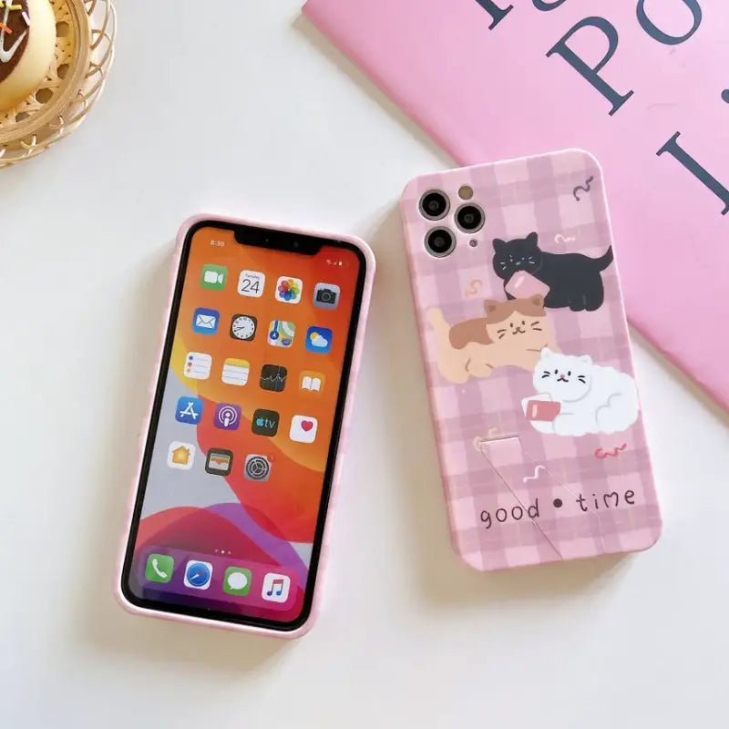 Cat Print Phone Case With Holder - iPhone 7 / 7 Plus / 8 / 8