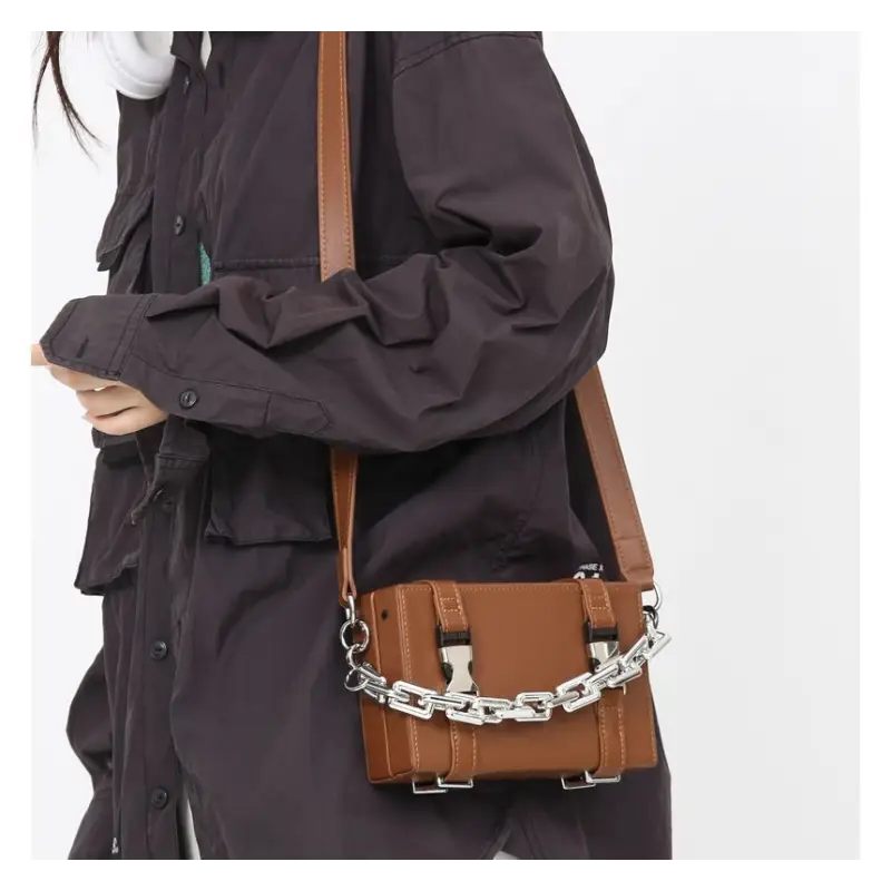 Chain Strap Buckled Box Crossbody Bag KC12 - Messenger Bags