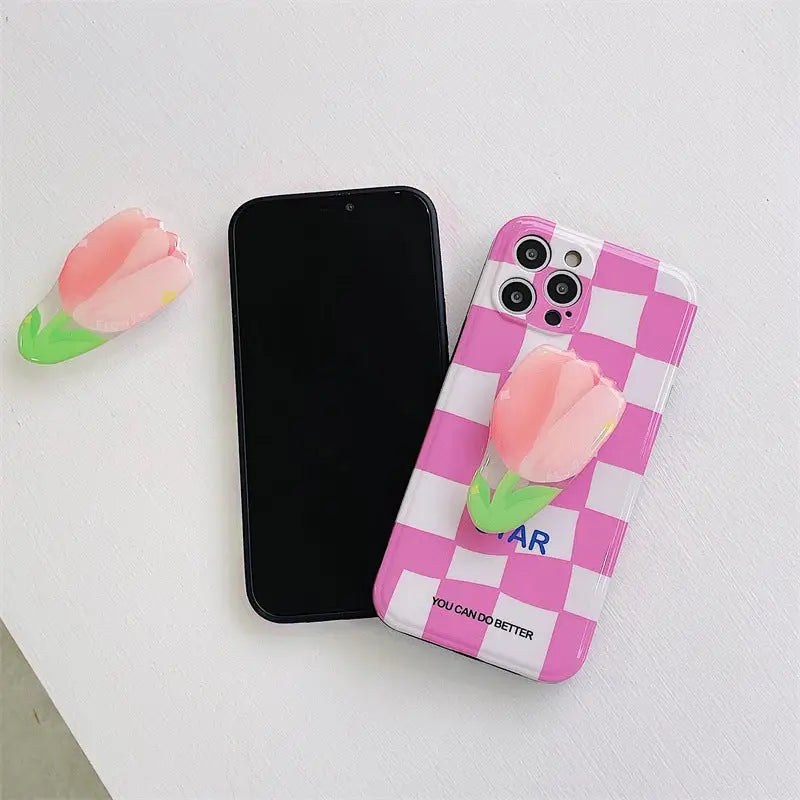 Checkerboard With Flower Holder iPhone Case BP275 - iphone 