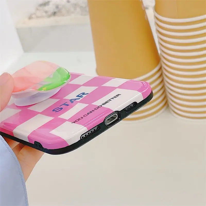 Checkerboard With Flower Holder iPhone Case BP275 - iphone 