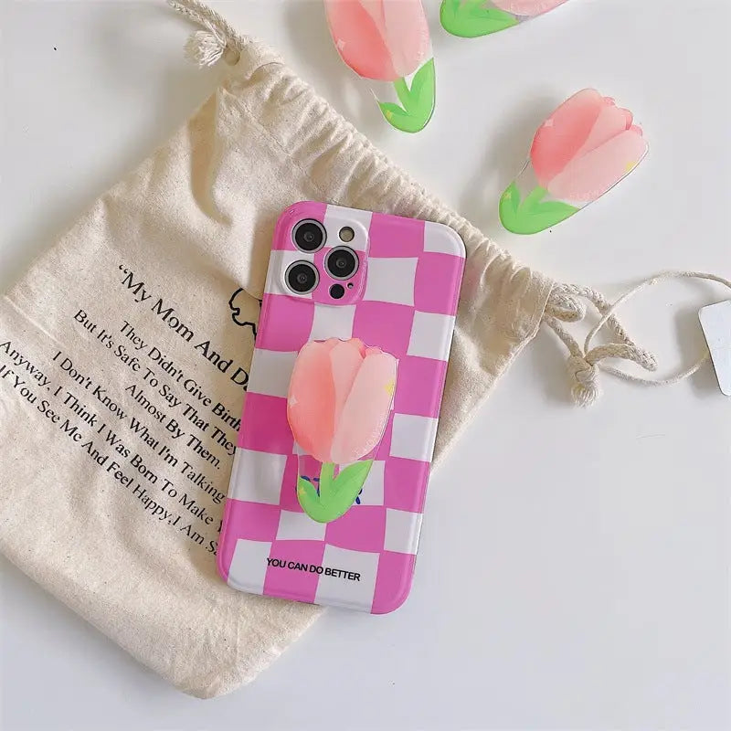 Checkerboard With Flower Holder iPhone Case BP275 - iphone 