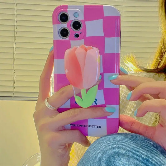 Checkerboard With Flower Holder iPhone Case BP275 - iphone 