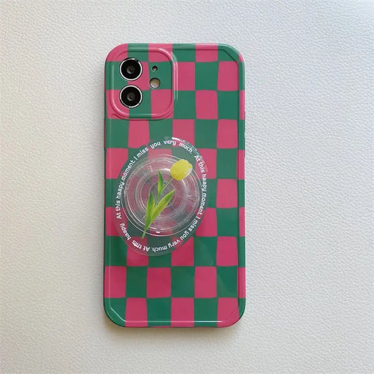 Checkerboard WithTulip Flower Holder iPhone Case BP278 - 