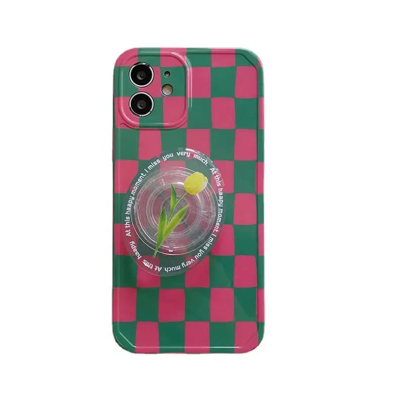 Checkerboard WithTulip Flower Holder iPhone Case BP278 - 