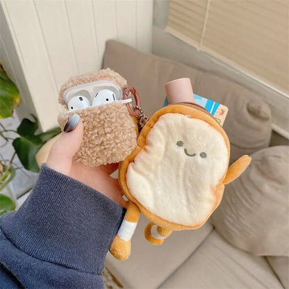 Chenille Airpods Earphone Case Skin With Toast Coin Pouch-3