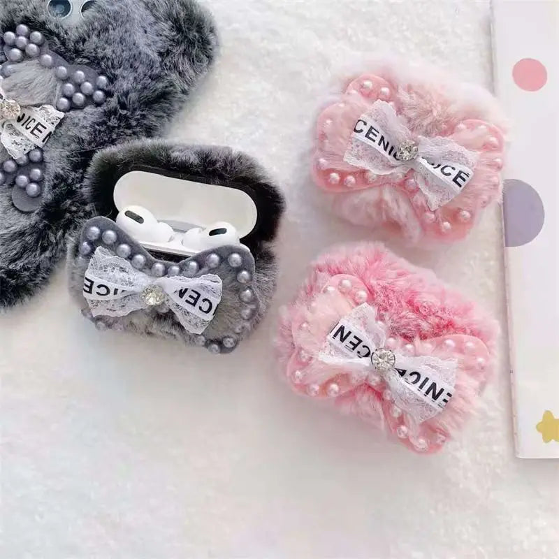 Chenille Pearl Bow Airpods Earphone Case Skin-2