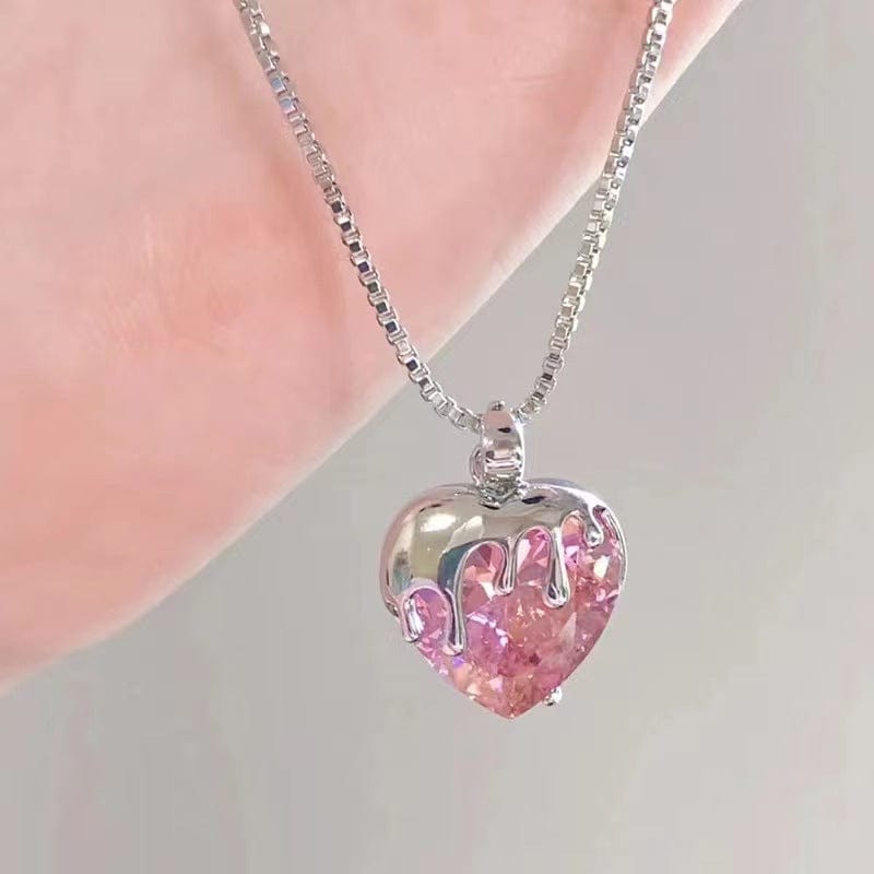 Pink Crystal Heart Necklace