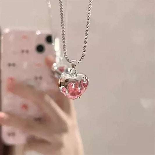 Pink Crystal Heart Necklace Wonderland Case