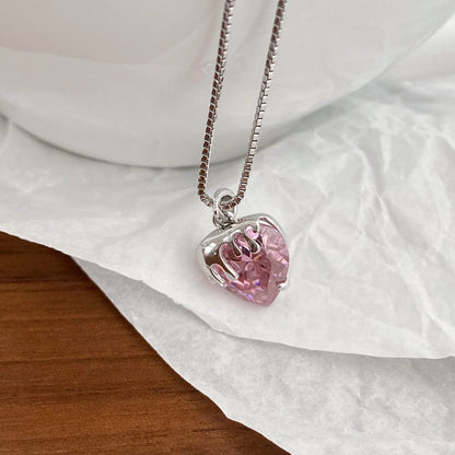 Pink Crystal Heart Necklace Wonderland Case