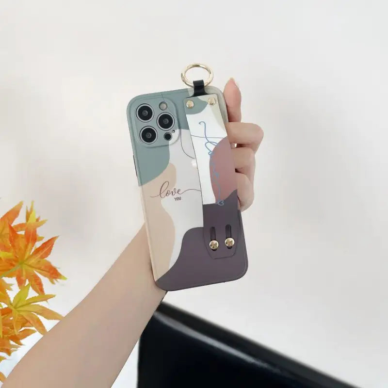 Color Block Hand Strap Phone Case - iPhone 13 Pro Max / 13 Pro / 13 / 12 Pro Max / 12 Pro / 12 / 11 Pro Max / 11 Pro / 11 / XS Max / XR / XS / X / 8 Plus / 7 Plus / 8 / 7-6
