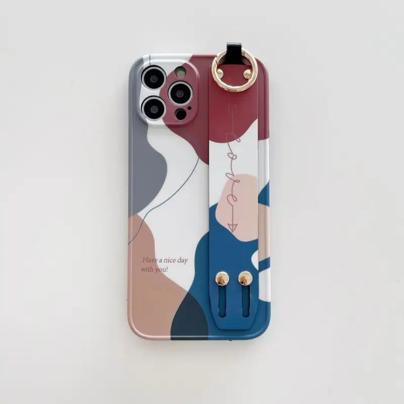Color Block Hand Strap Phone Case - iPhone 13 Pro Max / 13 Pro / 13 / 12 Pro Max / 12 Pro / 12 / 11 Pro Max / 11 Pro / 11 / XS Max / XR / XS / X / 8 Plus / 7 Plus / 8 / 7-11