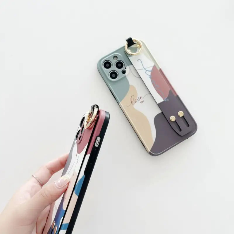 Color Block Hand Strap Phone Case - iPhone 13 Pro Max / 13 Pro / 13 / 12 Pro Max / 12 Pro / 12 / 11 Pro Max / 11 Pro / 11 / XS Max / XR / XS / X / 8 Plus / 7 Plus / 8 / 7-9