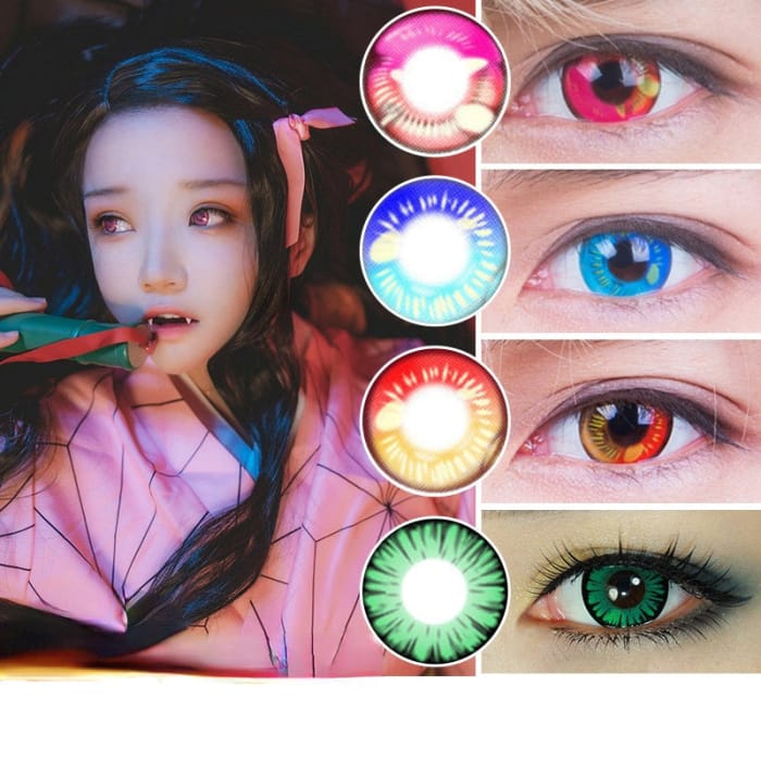 Cosplay Anime A-Hot Pink Kamado Nezuko Contact Lenses SP17444