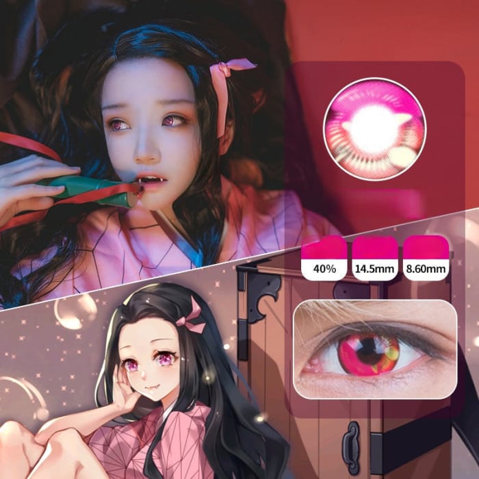 Cosplay Anime A-Hot Pink Kamado Nezuko Contact Lenses SP17444