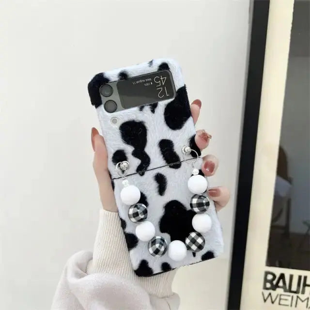 Cute Cow Pattern Chain Phone Case For Samsung Galaxy Z Flip 
