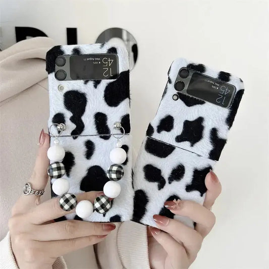 Cute Cow Pattern Chain Phone Case For Samsung Galaxy Z Flip 