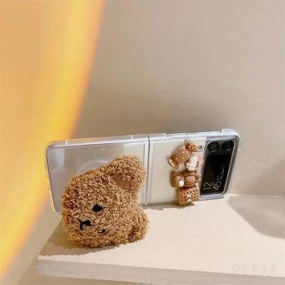 Cute Fluffy Bear Phone Case For Samsung Galaxy Z Flip3 BC097