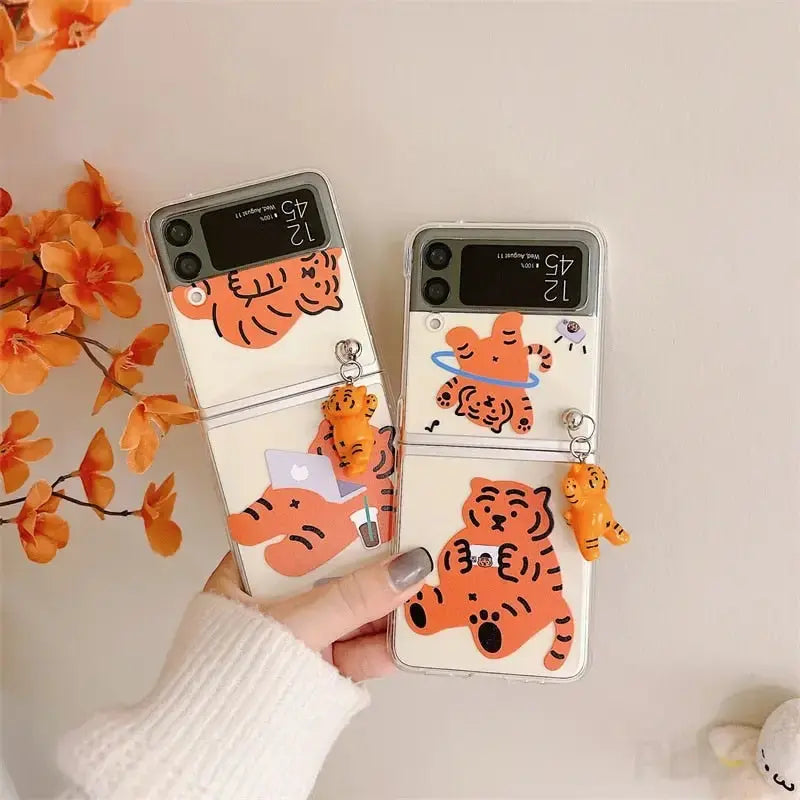 Cute Tiger Pendant Phone Case For Samsung Galaxy Z Flip3 