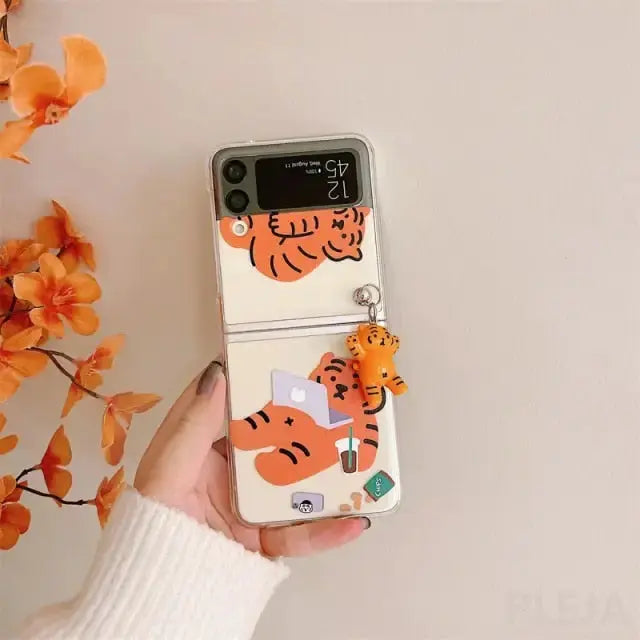 Cute Tiger Pendant Phone Case For Samsung Galaxy Z Flip3 