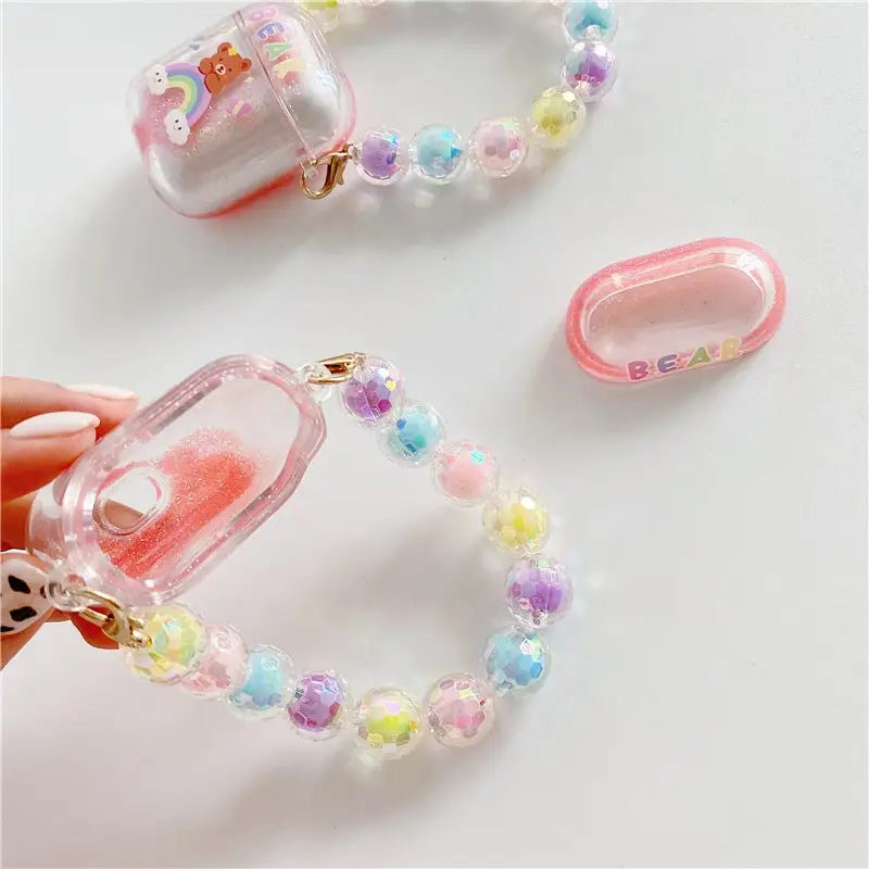 Cutie Rainbow Bear Quicksand Airpods Case BI012 - Rainbow 