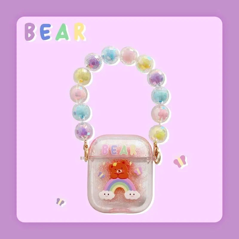 Cutie Rainbow Bear Quicksand Airpods Case BI012 - Rainbow 