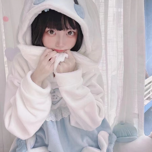 Kawaii White Blue Bunny Pajamas Homewear ON776 KawaiiMoriStore