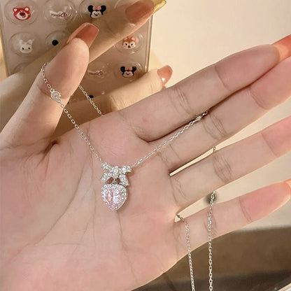 Pink Bowknot Heart Necklace W521 Wonderland Case