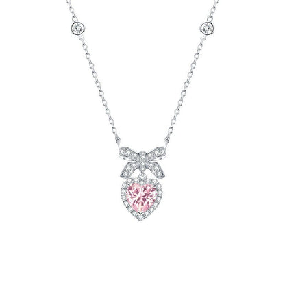 Pink Bowknot Heart Necklace W521 Wonderland Case