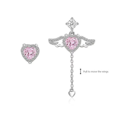 Pink Heart Wings Earrings