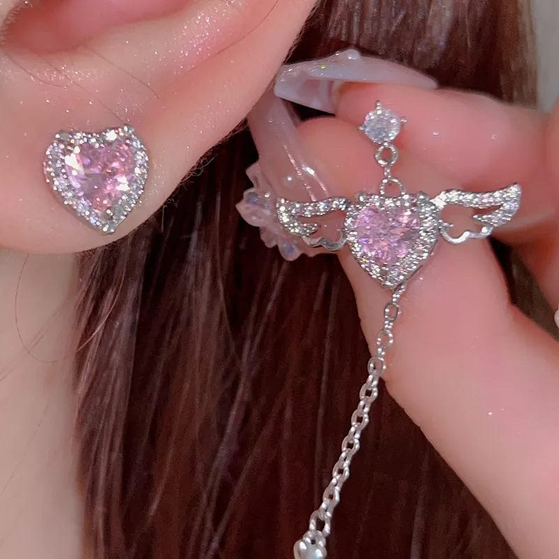 Pink Heart Wings Earrings