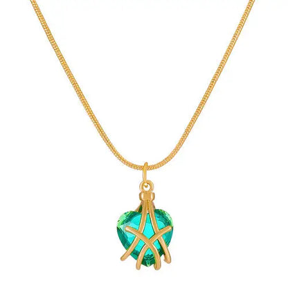 Diamond Castle Heart Necklace LIN47 - Dark green