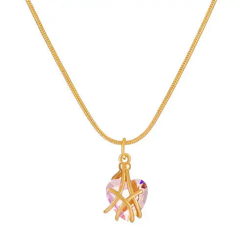 Diamond Castle Heart Necklace LIN47 - Pink