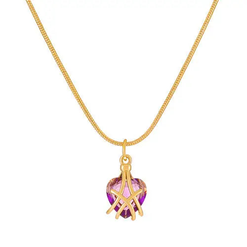 Diamond Castle Heart Necklace LIN47 - Purple