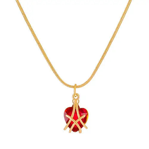 Diamond Castle Heart Necklace LIN47 - Wine Red