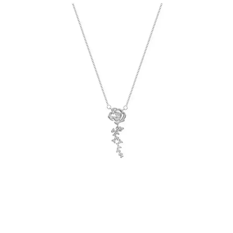 Diamond Rose Necklace W371 - Sliver - necklace