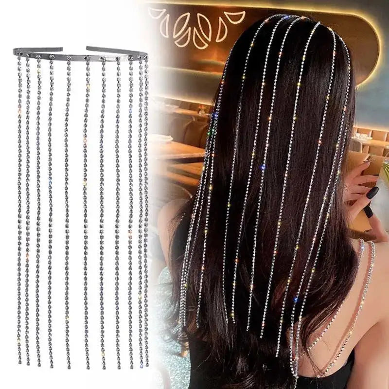 Diamond Tassel Headband Hairband - Silver - HAIR ACCESSORIES