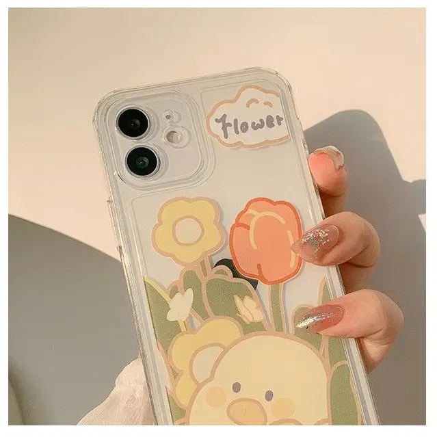 Duck & Flower Transparent Phone Case - iPhone 12 Pro Max / 12 Pro / 12 / 12 mini / 11 Pro Max / 11 Pro / 11 / SE / XS Max / XS / XR / X / SE 2 / 8 / 8 Plus / 7 / 7 Plus-5