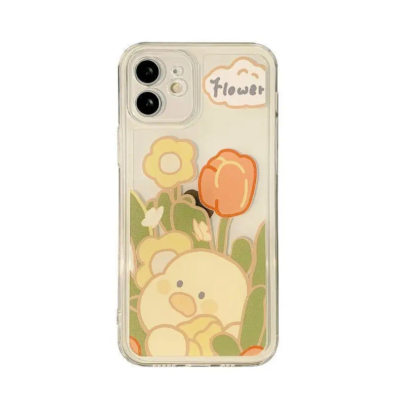 Duck & Flower Transparent Phone Case - iPhone 12 Pro Max / 12 Pro / 12 / 12 mini / 11 Pro Max / 11 Pro / 11 / SE / XS Max / XS / XR / X / SE 2 / 8 / 8 Plus / 7 / 7 Plus-6