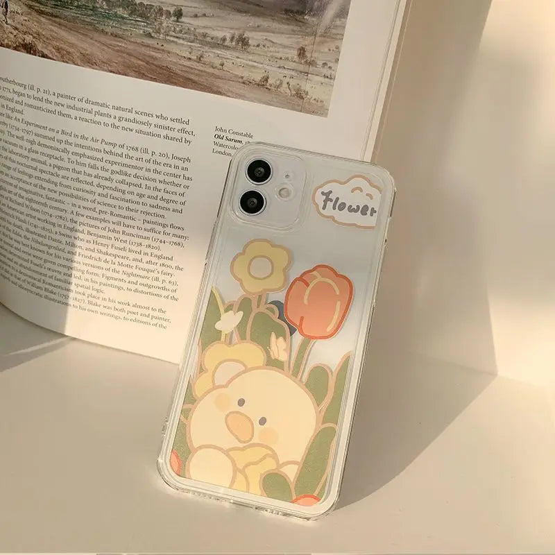 Duck & Flower Transparent Phone Case - iPhone 12 Pro Max / 12 Pro / 12 / 12 mini / 11 Pro Max / 11 Pro / 11 / SE / XS Max / XS / XR / X / SE 2 / 8 / 8 Plus / 7 / 7 Plus-11