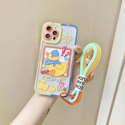 Duck Transparent Hand Strap Phone Case - iPhone 13 Pro Max / 13 Pro / 13 / 13 mini / 12 Pro Max / 12 Pro / 12 / 12 mini / 11 Pro Max / 11 Pro / 11 / SE / XS Max / XS / XR / X / SE 2 / 8 / 8 Plus / 7 / 7 Plus-5