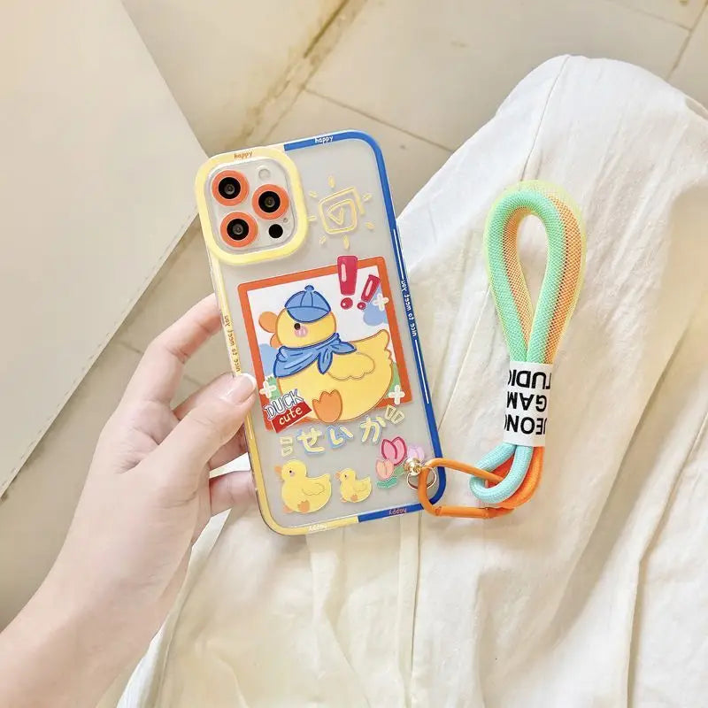 Duck Transparent Hand Strap Phone Case - iPhone 13 Pro Max / 13 Pro / 13 / 13 mini / 12 Pro Max / 12 Pro / 12 / 12 mini / 11 Pro Max / 11 Pro / 11 / SE / XS Max / XS / XR / X / SE 2 / 8 / 8 Plus / 7 / 7 Plus-8