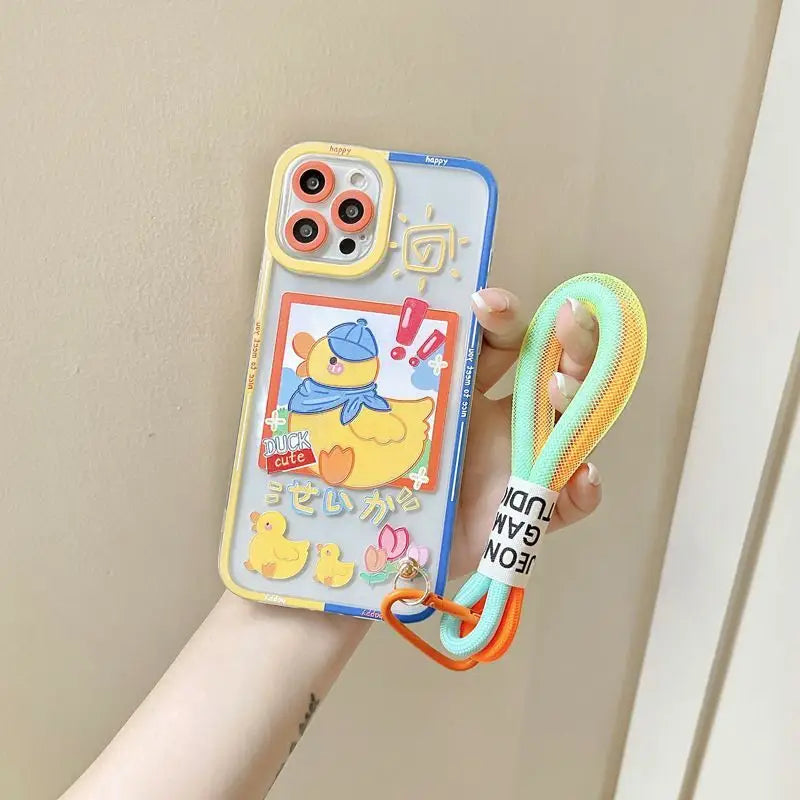 Duck Transparent Hand Strap Phone Case - iPhone 13 Pro Max / 13 Pro / 13 / 13 mini / 12 Pro Max / 12 Pro / 12 / 12 mini / 11 Pro Max / 11 Pro / 11 / SE / XS Max / XS / XR / X / SE 2 / 8 / 8 Plus / 7 / 7 Plus-1