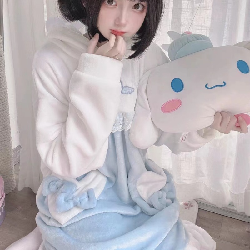 Kawaii White Blue Bunny Pajamas Homewear ON776 KawaiiMoriStore