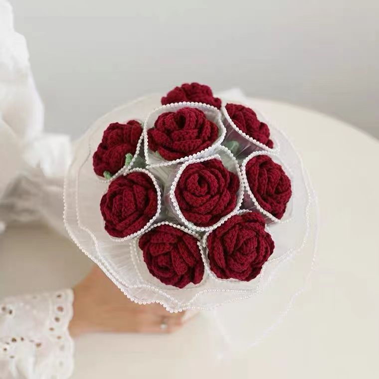 Handmade DIY Crochet Gradiented-Color Rose Bouquet - Pink Pink