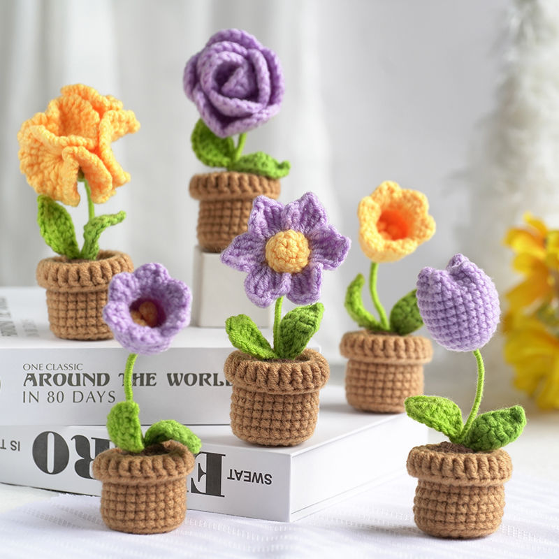 DIY Mini Woolen Flower Tulip Bouquets Potted Wonderland Case
