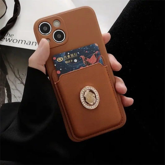 Embellished Card Holder Phone Case - iPhone 13 Pro Max / 13 Pro / 13 / 13 mini / 12 Pro Max / 12 Pro / 12 / 12 mini / 11 Pro Max / 11 Pro / 11 / SE / XS Max / XS / XR / X / SE 2 / 8 / 8 Plus / 7 / 7 Plus / 6 / 6 Plus-2