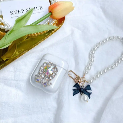 Embellished Flower Faux Pearl Hand Chain AirPods Earphone 