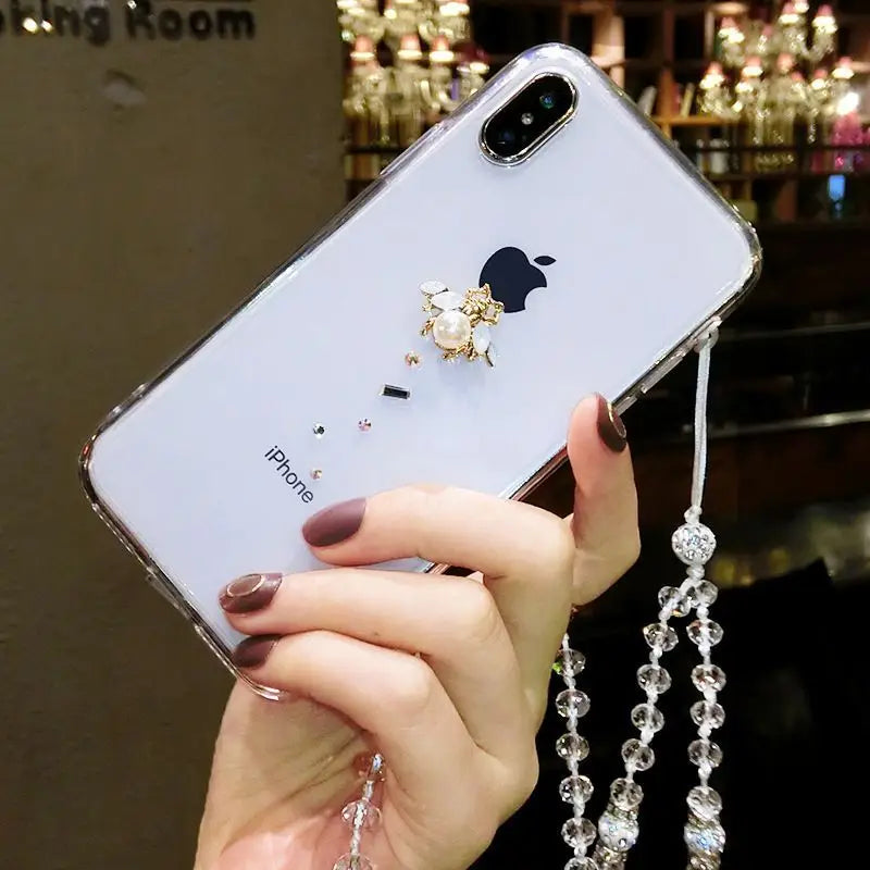 Embellished Neck Strap Transparent Phone Case - iPhone 12 