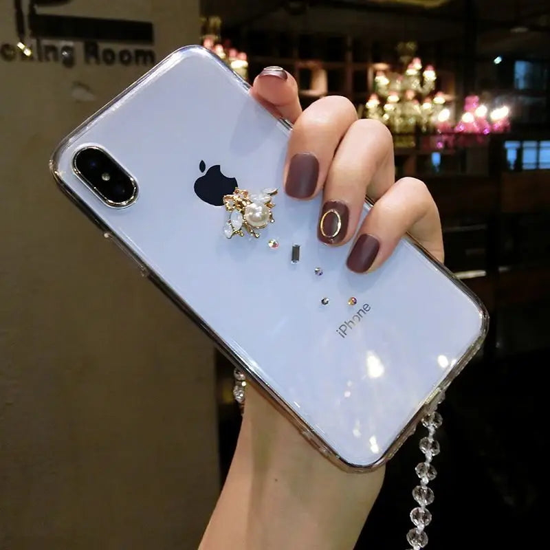 Embellished Neck Strap Transparent Phone Case - iPhone 12 